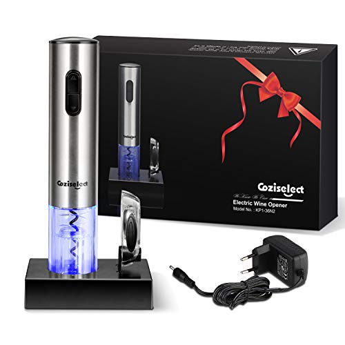 Sacacorchos Eléctrico Inalámbrico, Coziselect Profesional Automatico Abrelatas de Vino, Abridor Botellas con Cortador de Papel, Caja de Regalo, El Regalo Ideal para los Amantes del Vino