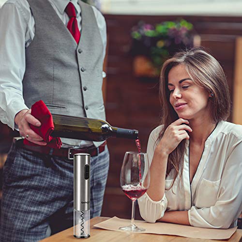 Sacacorchos Eléctrico Inalámbrico, Coziselect Profesional Automatico Abrelatas de Vino, Abridor Botellas con Cortador de Papel, Caja de Regalo, El Regalo Ideal para los Amantes del Vino
