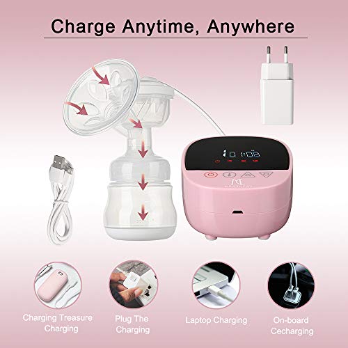 Sacaleches Eléctricos, Mooedcoe Extractor de Leche Doble Pantalla Táctil Sensible, Múltiples Modos y Niveles de Succión, Portátil con Pantalla HD