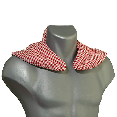 Saco cervical térmico con cuello. rojo-blanco. Almohada térmica con semillas de colza. Cojín de nuca. Cojín de calor y frio con semillas