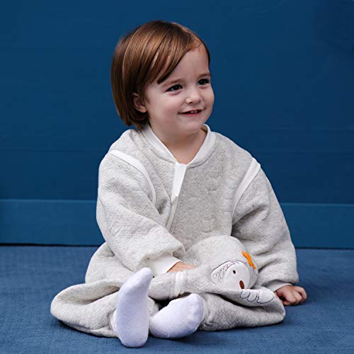 Saco de dormir para bebé de manga larga para invierno, saco de dormir para bebé, diseño de perro, saco de dormir con pies de algodón, unisex, para todo el año (L: 100 cm, 3-4 años, gris)