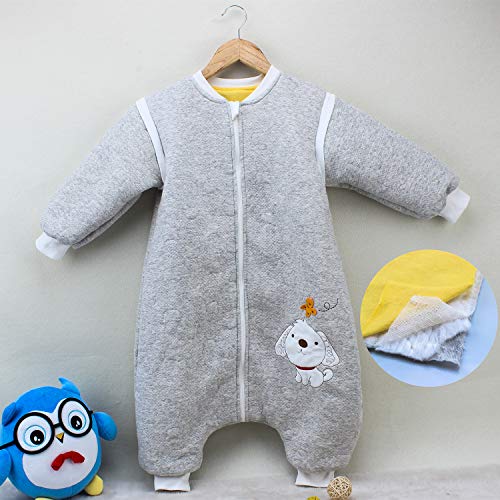 Saco de dormir para bebé de manga larga para invierno, saco de dormir para bebé, diseño de perro, saco de dormir con pies de algodón, unisex, para todo el año (L: 100 cm, 3-4 años, gris)