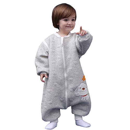 Saco de dormir para bebé de manga larga para invierno, saco de dormir para bebé, diseño de perro, saco de dormir con pies de algodón, unisex, para todo el año (L: 100 cm, 3-4 años, gris)