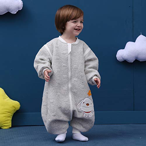 Saco de dormir para bebé de manga larga para invierno, saco de dormir para bebé, diseño de perro, saco de dormir con pies de algodón, unisex, para todo el año (L: 100 cm, 3-4 años, gris)