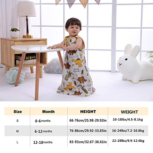 Saco de dormir para bebé de verano, primavera, Animal dibujos animados, manta lavable 1,0 tog, saco de dormir sin mangas (0-6 meses, pequeño dinosaurio)
