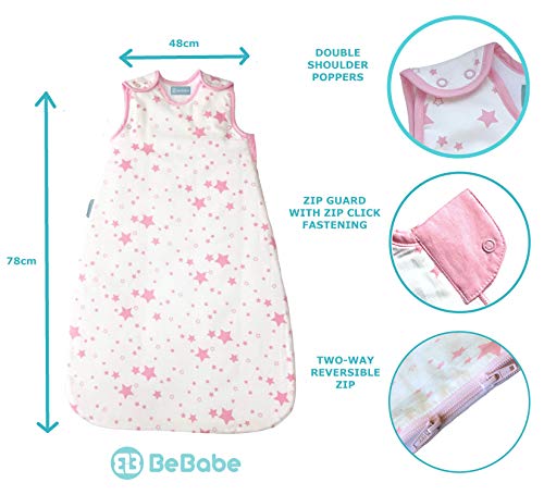 Saco de dormir para bebés de tog 2,5 Be Babe | 0-6 meses | Saco de dormir para recién nacidos, bebé niñas | Doble cremallera | Mantas envolventes para cunas, camas y viajes | Rosa Centelleeante