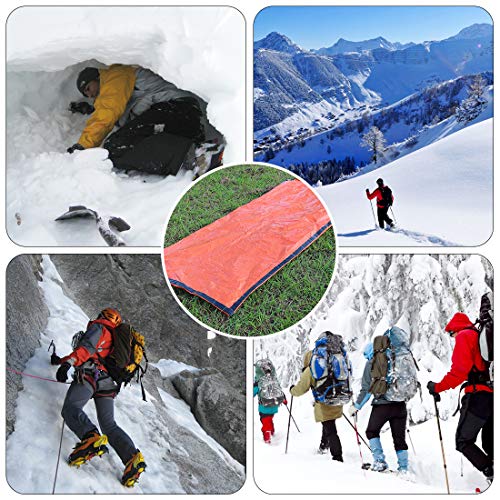 Saco de Emergencia Bivvy Albergue Saco de Dormir Supervivencia Impermeable Manta Hoja de Refugio Aislamiento Térmico Exterior Brillante Naranja Fácil de Localizar Portátil, Pack x 2 uds