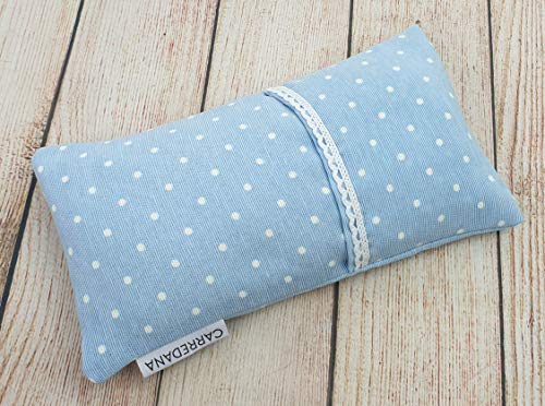 Saco térmico anti-cólicos bebé de semillas de trigo y lavanda.22 x 11cm (Azul topos con puntilla)