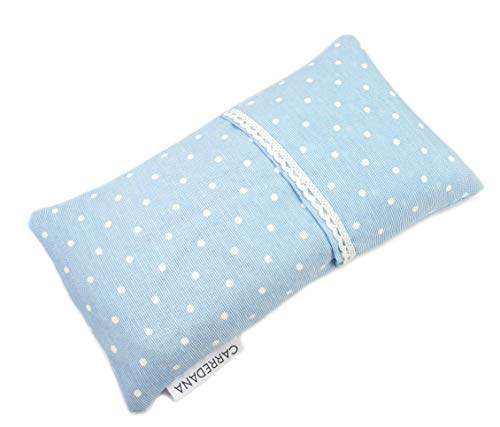 Saco térmico anti-cólicos bebé de semillas de trigo y lavanda.22 x 11cm (Azul topos con puntilla)