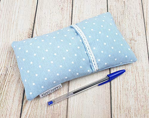 Saco térmico anti-cólicos bebé de semillas de trigo y lavanda.22 x 11cm (Azul topos con puntilla)