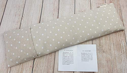 Saco térmico cervical de semillas de trigo y eucalipto con funda lavable 50x16cm (Topos beige)