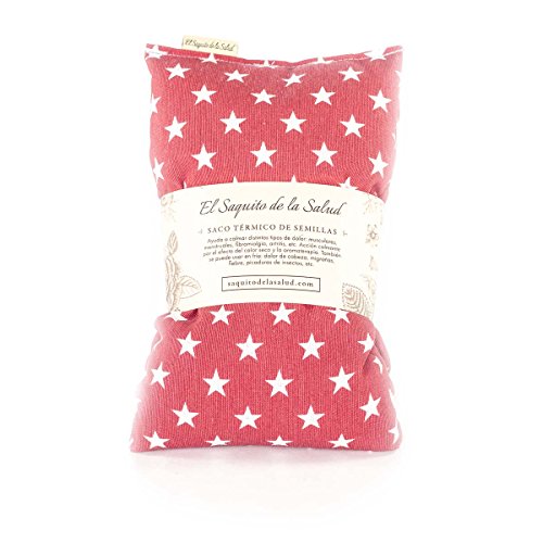 Saco Térmico de Semillas Aroma Lavanda, Azahar o Romero Tejido Rojo con Estrellas (Lavanda, 50 cm)