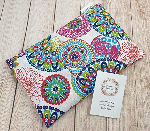 Saco térmico de semillas de trigo con funda lavable.20 x 30cm (Mandala azul)