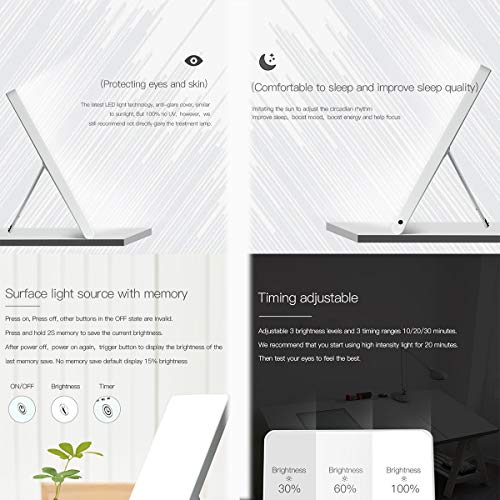 SAD Lamp, L1 Portable Light Therapy Lamp, SAD Luce 10000 Lux Lamp, 6 Types Timer Function / 3 Levels Of Regulation And Continuous Dimmer/Touch Control, White