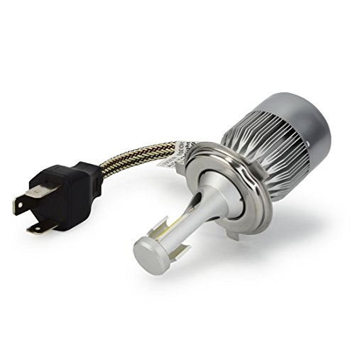 Safego Bombilla H4 LED Coche, 2x 8000LM H4 Hi/Lo LED Faros Delanteros Bombillas, Faros Reemplazo de Halógena y Kit Xenón H4, Lámpara Luz 6500K Blanca 12V-24V, Garantía de 1 años