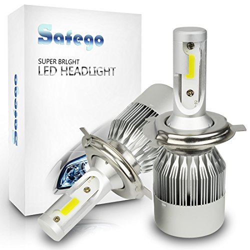 Safego Bombilla H4 LED Coche, 2x 8000LM H4 Hi/Lo LED Faros Delanteros Bombillas, Faros Reemplazo de Halógena y Kit Xenón H4, Lámpara Luz 6500K Blanca 12V-24V, Garantía de 1 años