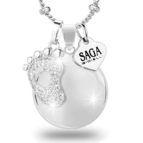 Saga Gioielli. Collar con llamador de ángeles. Con colgante de piececito y cristales