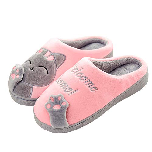 SAGUARO Otoño Invierno Zapatillas Interior Casa Caliente Slippers Suave Algodón Zapatilla Mujer Hombres Animados Pareja Zapatos Calzado, 39/40 EU=40/41 CN Rosa