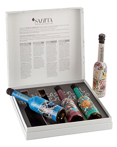 Sahita Estuche Artistas Mediterráneo Edición Trencadiís | Aceites de Artistas en el Mediterráneo, Pack Gastronómico 4 Sabores, Arbequina, Hojiblanca, Morisca y Picual, 4 x 100 ml