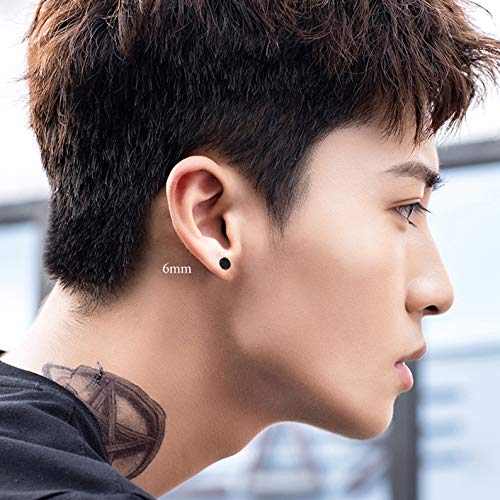 Sailimue 4 Pares Acero Inoxidable Pendientes Iman Hombre Mujer Aretes Falso Redondos Pendientes Piercing Magnetico Circonita Negro y Plata 6MM