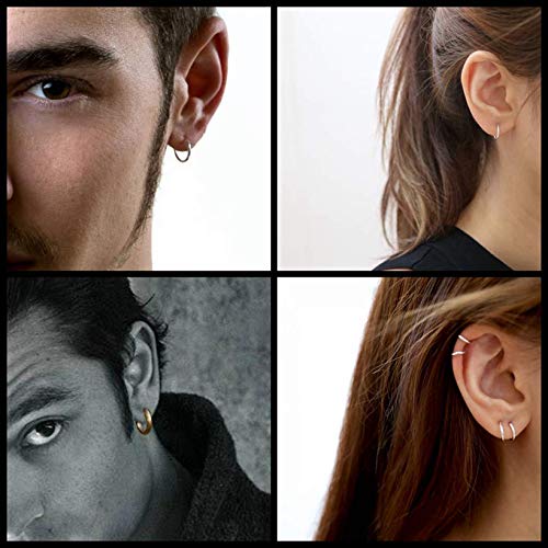 Sailimue 5 Pares de Acero Inoxidable Pendiente Aro Hombre Mujer Unisex Pendiente Negro Color Oro Plata Diámetro 8mm 10mm 12mm 14mm 16mm
