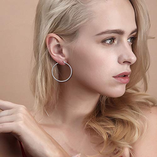 Sailimue 6 Pares Pendientes de Aro Acero Inoxidable Hombre Mujer Conjunto de Aretes,Plateado