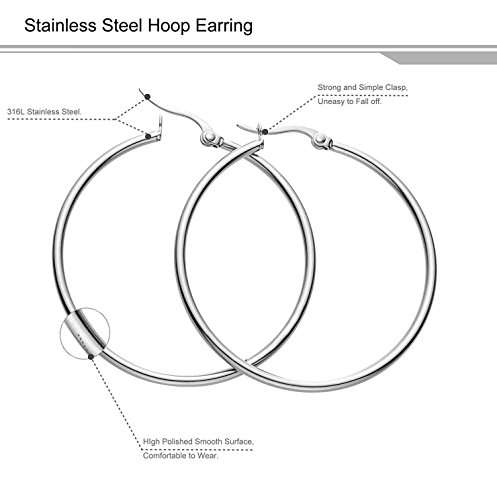 Sailimue 6 Pares Pendientes de Aro Acero Inoxidable Hombre Mujer Conjunto de Aretes,Plateado