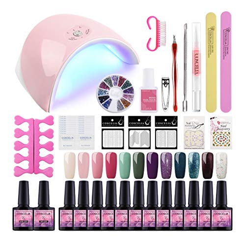 Saint-Acior 36W UV/LED Lámpara Secador de Uñas 12PCS Esmalte Semipermanente Soak off 8ml Top Coat Base Coat Kit de Manicura Pedicura