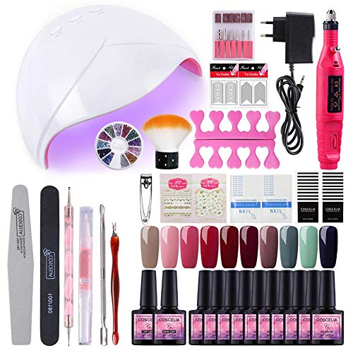 Saint-Acior Kit Uñas de Gel Esmalte Semipermanente Soak off 8ml UV/LED 36W Secador de Uñas Pulidor de Uñas Top Coat Base Coat Kit para Manicura Pedicura