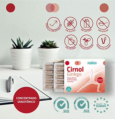 Sakai – Cirnol Ginkgo, Complemento alimenticio a base de polvo y extracto titulado de Ginkgo Biloba, Bioflavonoides y Vitamina C