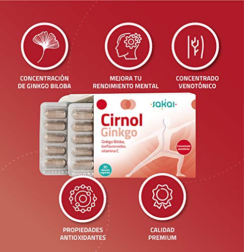 Sakai – Cirnol Ginkgo, Complemento alimenticio a base de polvo y extracto titulado de Ginkgo Biloba, Bioflavonoides y Vitamina C