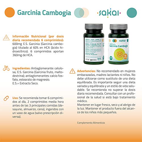 Sakai –Garcinia Gambogia –Quemagrasas, pierde peso y adelgaza – Efecto Saciante, controla el apetito – Aumenta tu energía - TITULADO AL 60% EN HCA