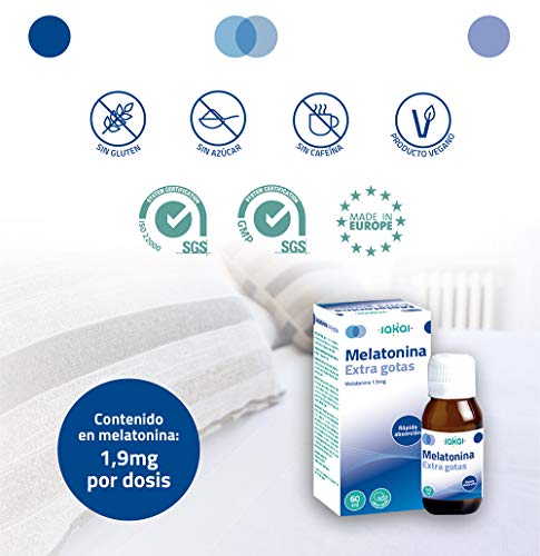 Sakai – Melatonina Extra gotas, frasco 60 mililitros. Conciliación rápida del Sueño. Fácil dosificación, 1,9mg de Melatonina por dosis. Sabor limón.