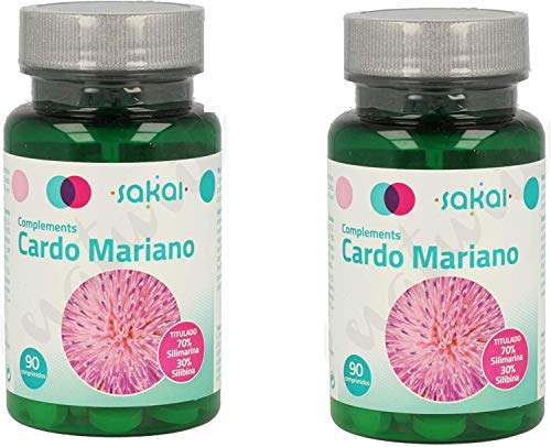 SAKAICardo Mariano 180 comprimido (dos botes 90+90) sin aditivos, extracto seco de Silimarina, depurativo limpiador y desintoxicante natural para el hígado, 70% Silimarina titulado + 30% Silibina.