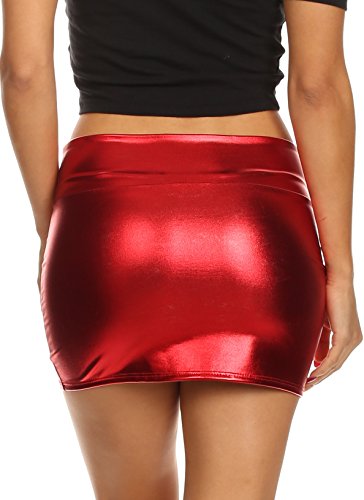 Sakkas 8255 - Kaie Mujeres Brillante Metálico Liquid Wet Look Mini Falda - Rojo - XL