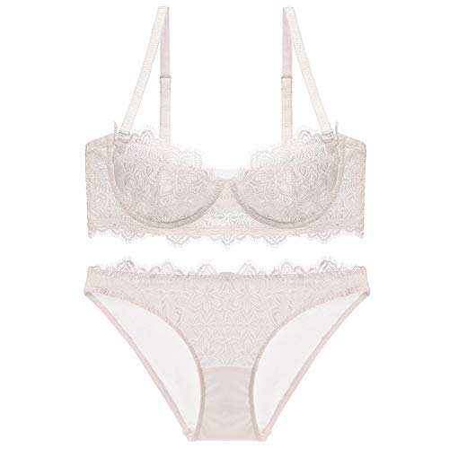 sakkdaull Traje francés Ultrafino sin Esponja pestañas Perspectiva de Encaje Ropa Interior de Gran tamaño 白色 75C