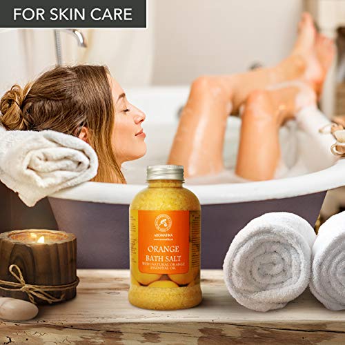 Sal de Baño de Orange 600g - Sal Marina con Aceite de Naranja para Dormir - Reducción de Estrés - Belleza - Baños - Cuidado Corporal - Relajación - Spa