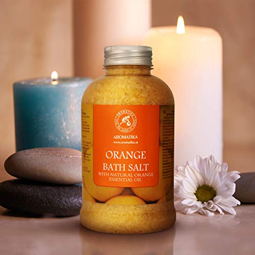 Sal de Baño de Orange 600g - Sal Marina con Aceite de Naranja para Dormir - Reducción de Estrés - Belleza - Baños - Cuidado Corporal - Relajación - Spa