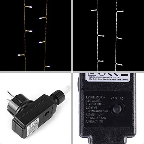 Salcar Cortina de luces LED 3 * 3 metros, 300 LEDs, Luz de la Cortina para navidad, decoracion de fiestas, celebraciones, interiores, 8 programas de cambio de luz (luz cálida)