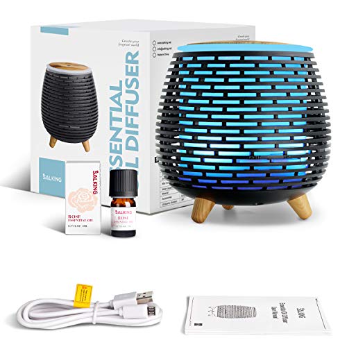 SALKING Humidificador Electrico,Humidificador Aceites Esencialescon LED de 7 colores,Difusor de Aromaterapia,Silencio,2 Modos de Pulverización, Apagado Automático,Dormitorio, Decoración de Interiores