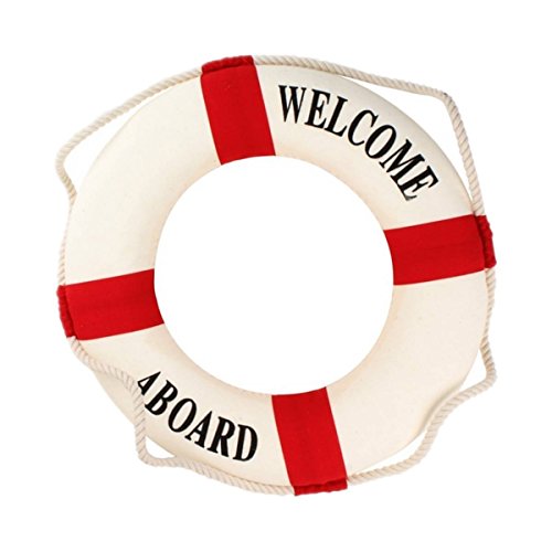 Salvavidas - SODIAL(R)Bienvenido a bordo Anillo Salvavidas de vida nautico de espuma Decoracion del hogar colgante en pared de barco Rojo 14cm