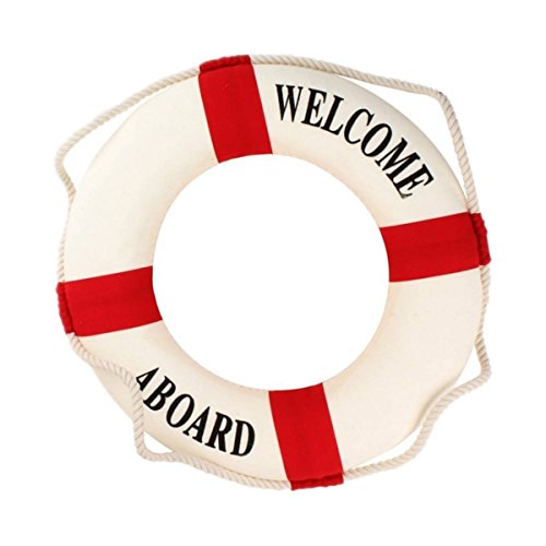 Salvavidas - SODIAL(R)Bienvenido a bordo Anillo Salvavidas de vida nautico de espuma Decoracion del hogar colgante en pared de barco Rojo 14cm