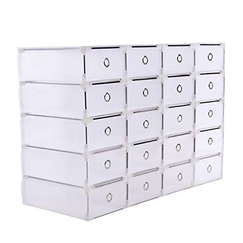 Samger 20 Unids Caja de Almacenamiento de Zapatos Apilable Plegable Plástico Holder Armario Caja Organizador Transparente Cajón Claro