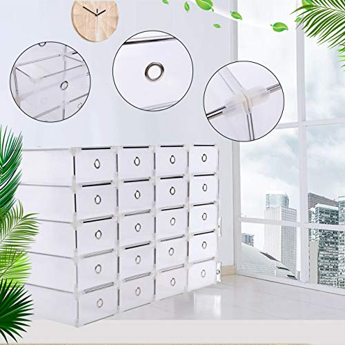 Samger 20 Unids Caja de Almacenamiento de Zapatos Apilable Plegable Plástico Holder Armario Caja Organizador Transparente Cajón Claro