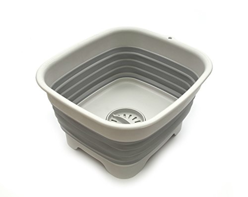 Sammart - Bandeja plegable con tapón de drenaje (9,1 L) - Lavadero plegable - Bandeja de almacenamiento portátil - Ahorro de espacio para la cocina