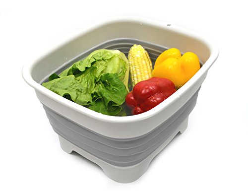 Sammart - Bandeja plegable con tapón de drenaje (9,1 L) - Lavadero plegable - Bandeja de almacenamiento portátil - Ahorro de espacio para la cocina
