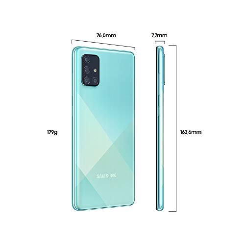 Samsung Galaxy A71 - Smartphone de 6.7" FHD+ (4G, Dual SIM, 6 GB RAM, 128 GB ROM, Cámara Trasera 64.0 MP + 12.0 MP (UW) + 5.0 MP (Macro) + 5 MP, Cámara Frontal 32 MP) Color Azul [Versión Española]