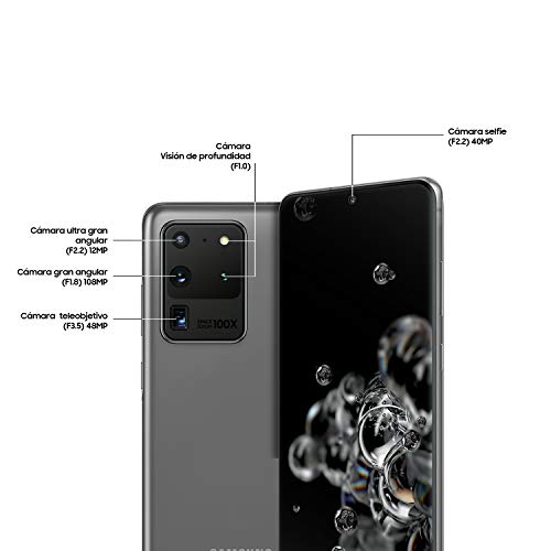 Samsung Galaxy S20 Ultra 5G - Smartphone 6.9" Dynamic AMOLED (12GB RAM, 128GB ROM ampiables, cámara 108MP gran angular, Octa-core Exynos 990, 5000mAh batería), Cosmic Gray [Versión española]