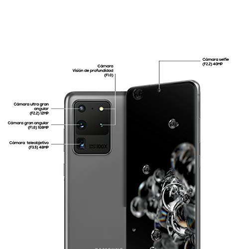 Samsung Galaxy S20 Ultra 5G - Smartphone 6.9" Dynamic AMOLED (12GB RAM, 128GB ROM ampiables, cámara 108MP gran angular, Octa-core Exynos 990, 5000mAh batería), Cosmic Gray [Versión española]