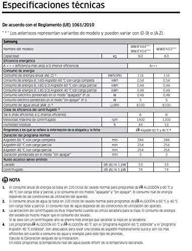 Samsung - Lavadora Addwash™ Serie 6 8kg WW80K6414QX, A+++, Carga Frontal, Inox, LED
